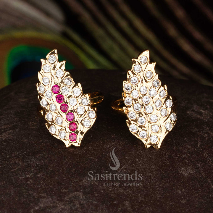 Traditional Panchaloha Impon Addigai leaf cluster AD ring with micro 24K gold plated real gold look finish for saree and cultural jewellery styling – Sasitrends