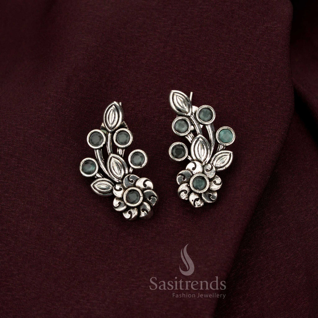 Celestial mint oxidised floral earrings with exquisite patterns crafted for lavish weddings noble elegance and sovereign jewellery splendour – Sasitrends
