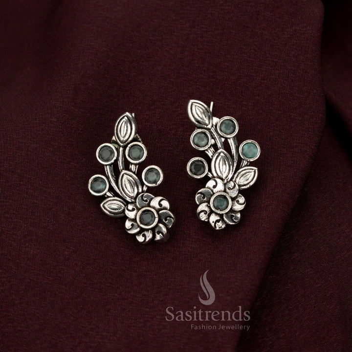 Beautiful Oxidised Floral Stone Earrings for Office Wear