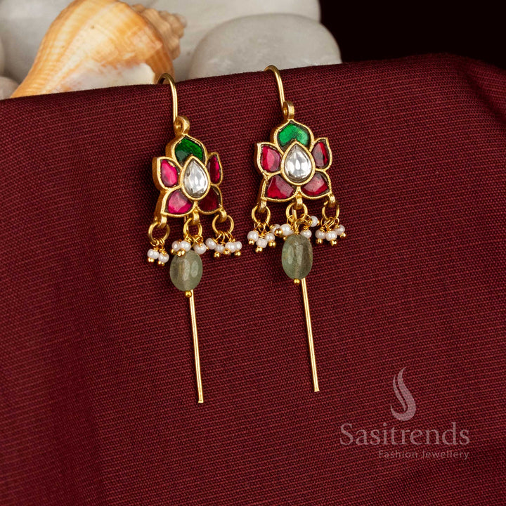 Lotus inspired Jadau Kundan ear cuff in gold plating with pearl bead beauty crafted for temple festivities and graceful ethnic wear – Sasitrends