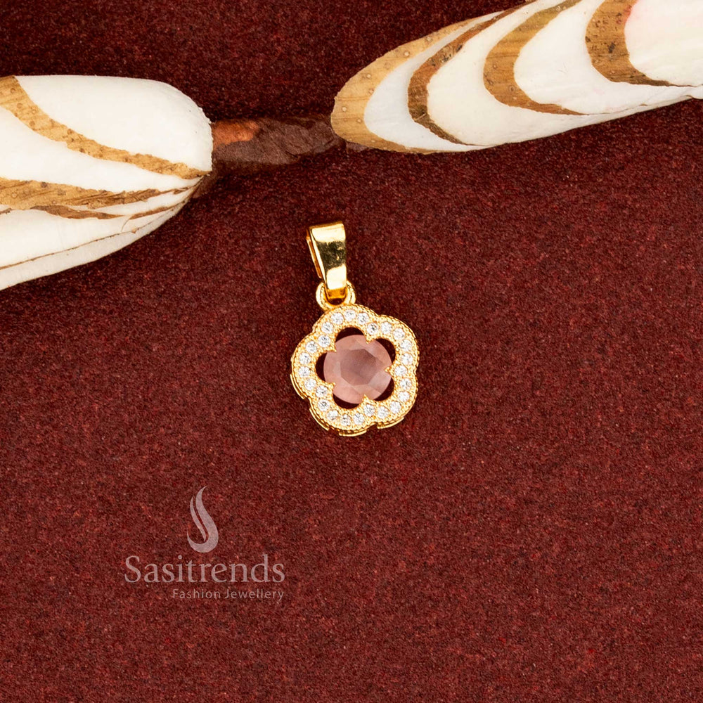 Lovely pink one gram micro gold plated AD scalloped cushion cut flower pendant for festive occasions – Sasitrends