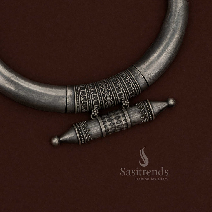 Stellar 92.5 Silver Oxidised Plated Floral Tribal Husli Necklace Jewellery Set Navaratri kolu events Sasitrends
