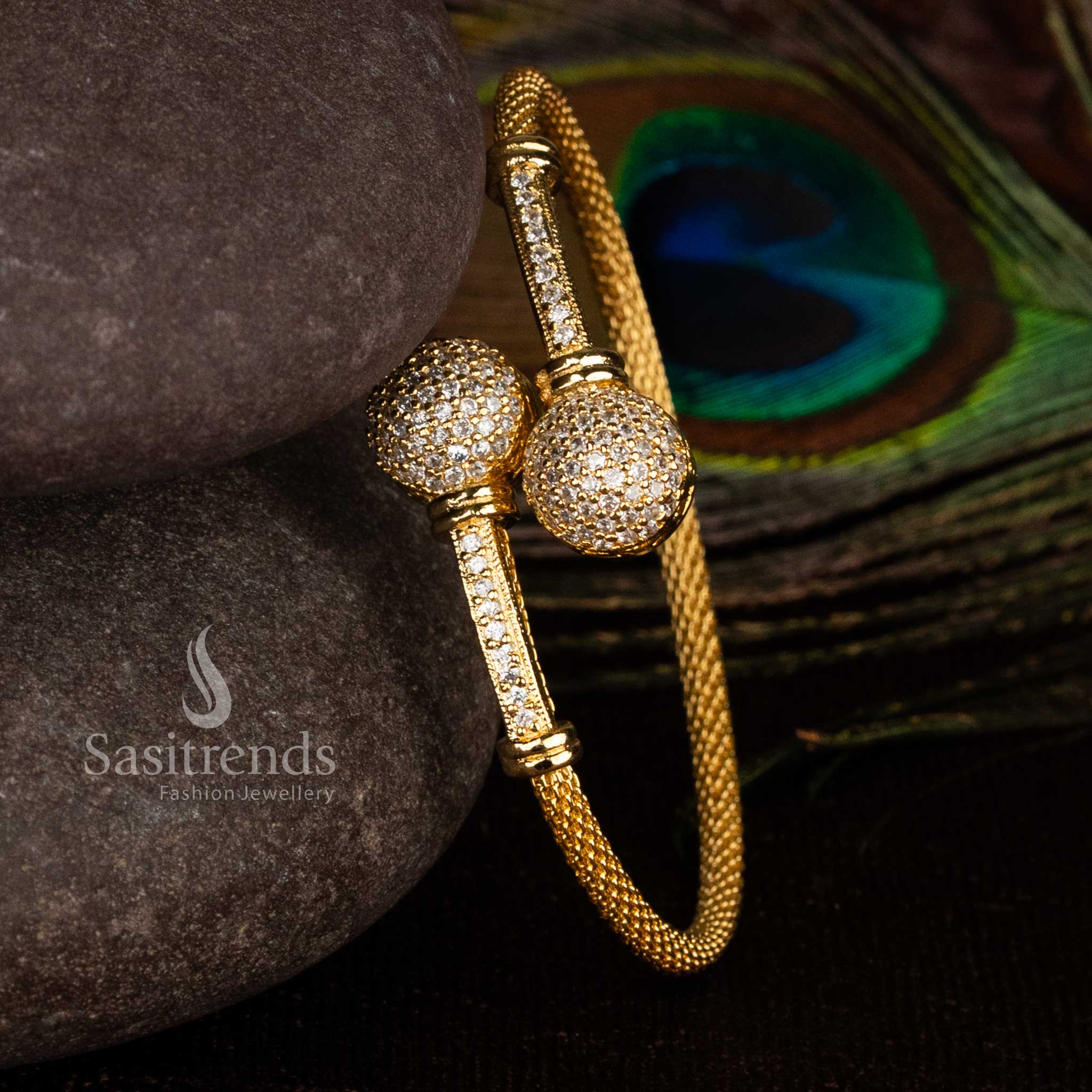 Radiance white stone bracelet with micro gold plating, perfect for ethnic festive occasions and wedding functions – Sasitrends