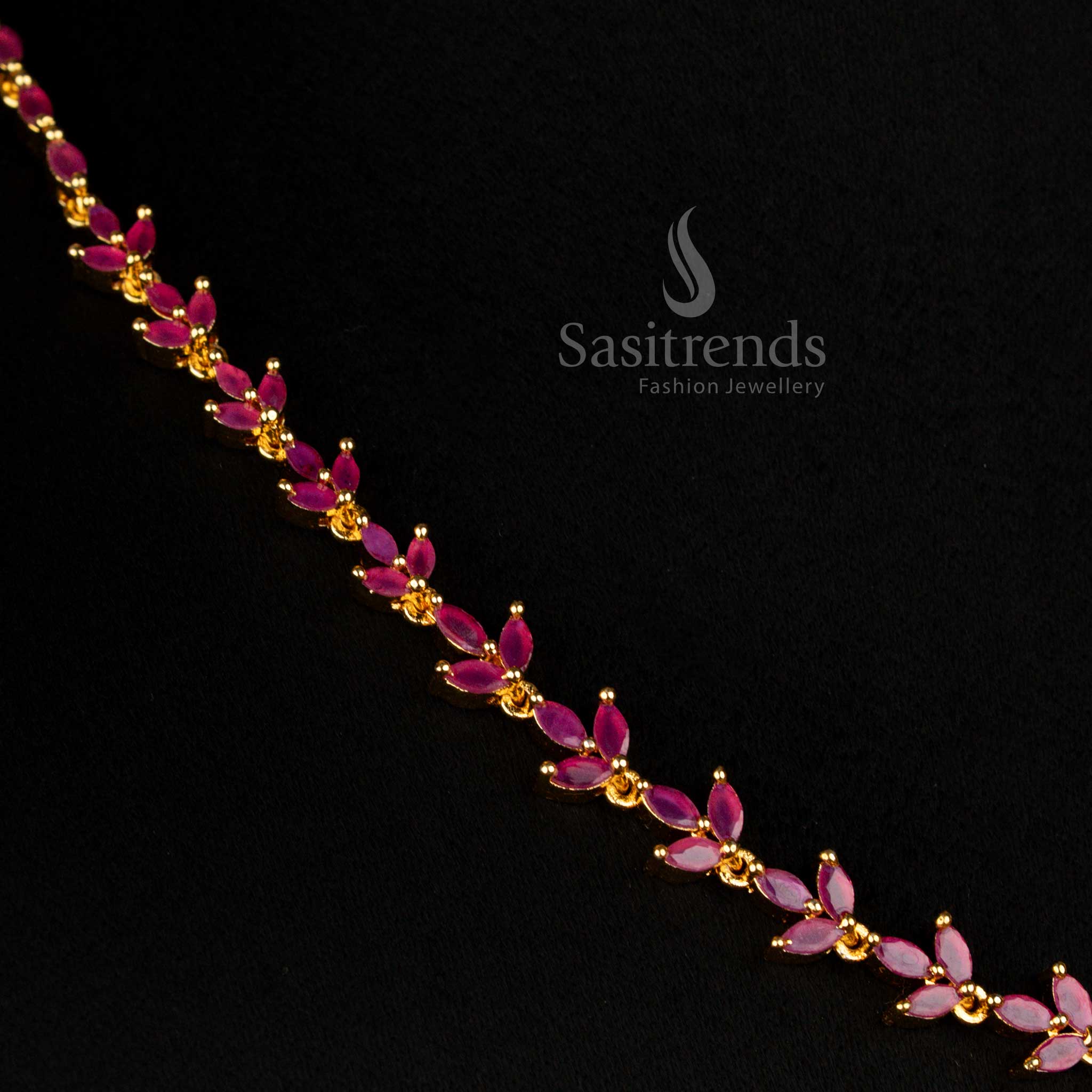 Exquisite American diamond micro gold plated ruby necklace jewellery set featuring deep ruby stones for classic party wear elegance - Sasitrends