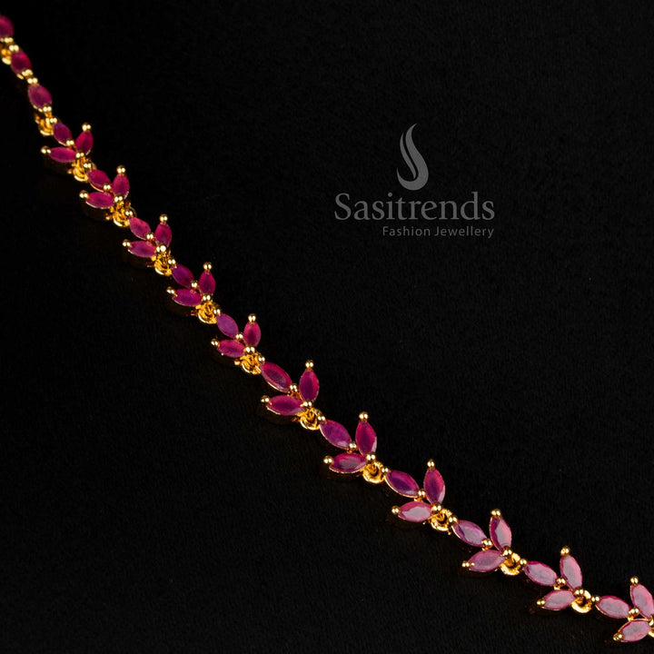 Exquisite American diamond micro gold plated ruby necklace jewellery set featuring deep ruby stones for classic party wear elegance - Sasitrends