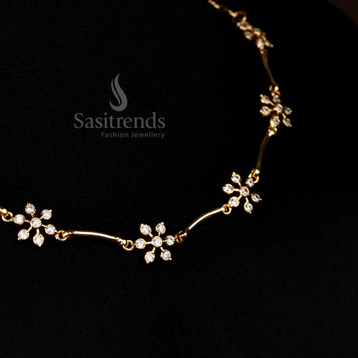 Regal Guaranteed Impon Addigai Micro Gold Plated round floral white AD stone necklace ideal for wedding finery and traditional ceremonies – Sasitrends