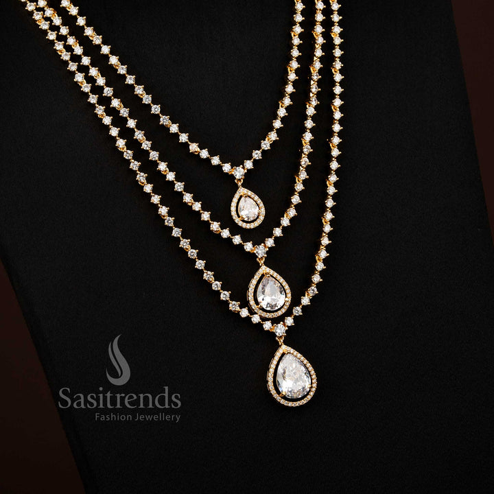 Graceful white American diamond teardrop stone necklace jewellery set with micro gold plating designed for occasional radiance – Sasitrends