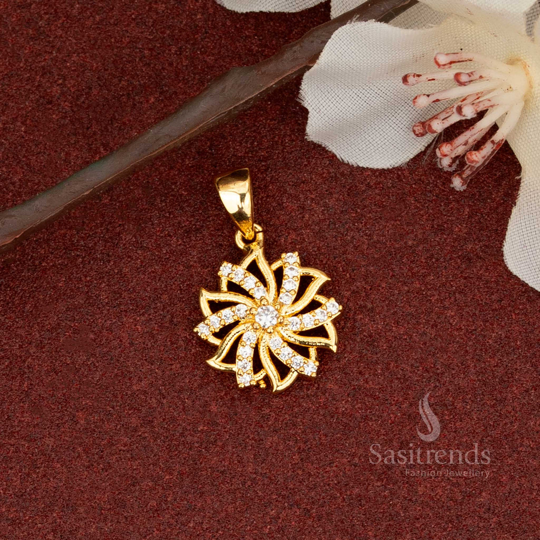 Elegant Traditional Impon Addigai Spiral Floral Micro Gold Plated AD Stone Dollar Pendant – One Gram Premium Quality with intricate spiral detailing and festive charm – Sasitrends