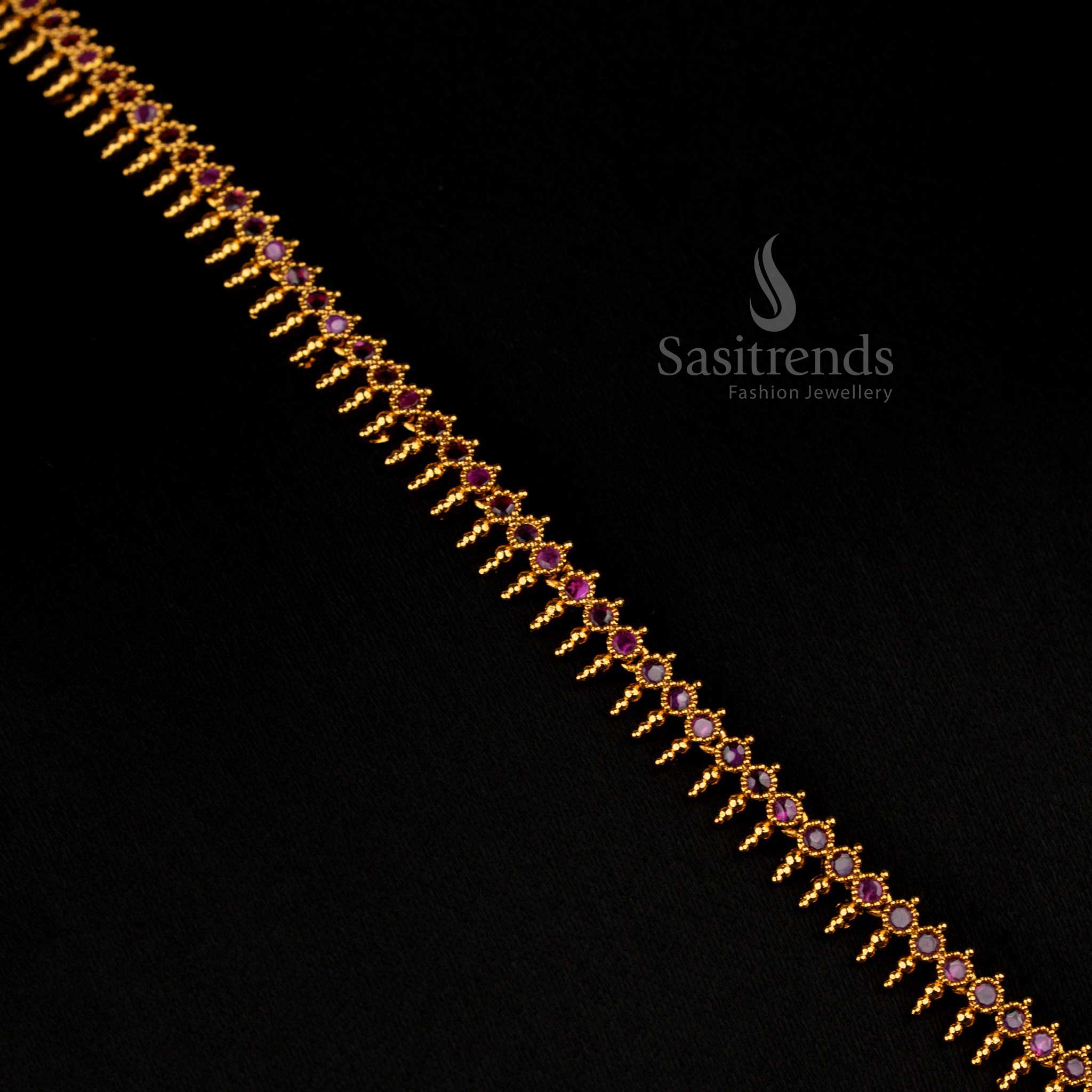 Regal Ruby Matte Gold Plated Temple Long Necklace with Ornate Circular Floral Elements and Glittering AD Stones, Splendid Choice for Bridal Occasions – Sasitrends