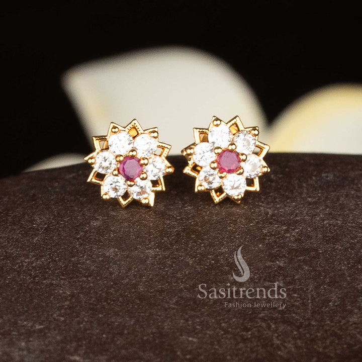 Majestic Micro Gold Plated AD Flower with Lotus Outline Cluster Stud Earrings for Festive Wear – Guaranteed
