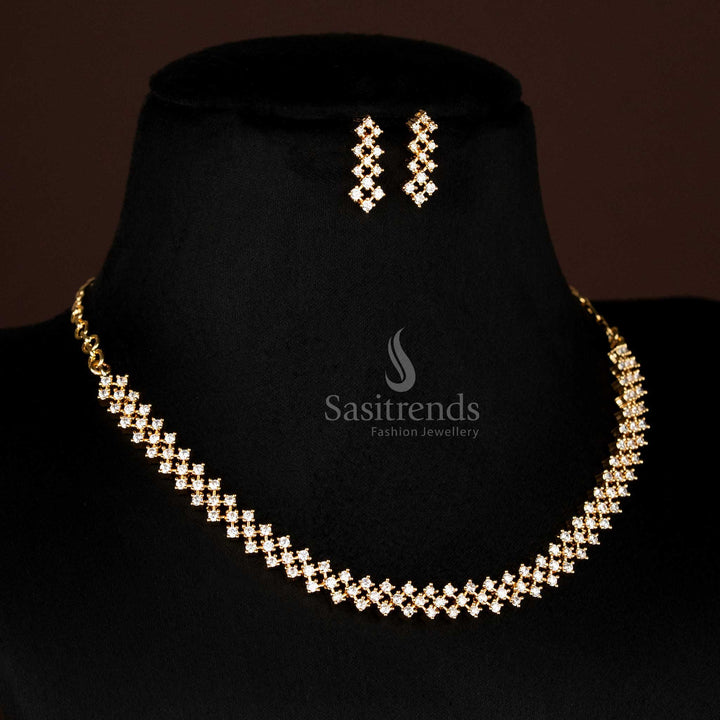 Dazzling American Diamond Micro Gold Plated Jewellery Set - Geometric Cluster Design  - Sasitrends