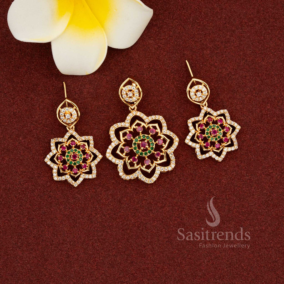 Exquisite Micro Gold Plated AD Stone Pendant Set with Matching Earrings – Sasitrends