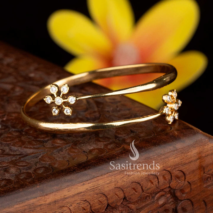 Gorgeous Impon Micro Gold Plated Adjustable Floral Kada Bracelet for Festive Saree and Traditional Wear