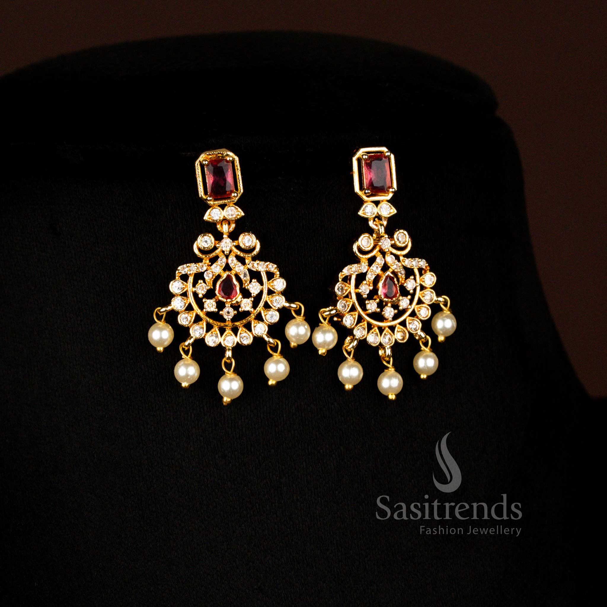Traditional Matte Gold Plated Floral AD Stone Necklace Set Classic Temple Jewellery – Sasitrends