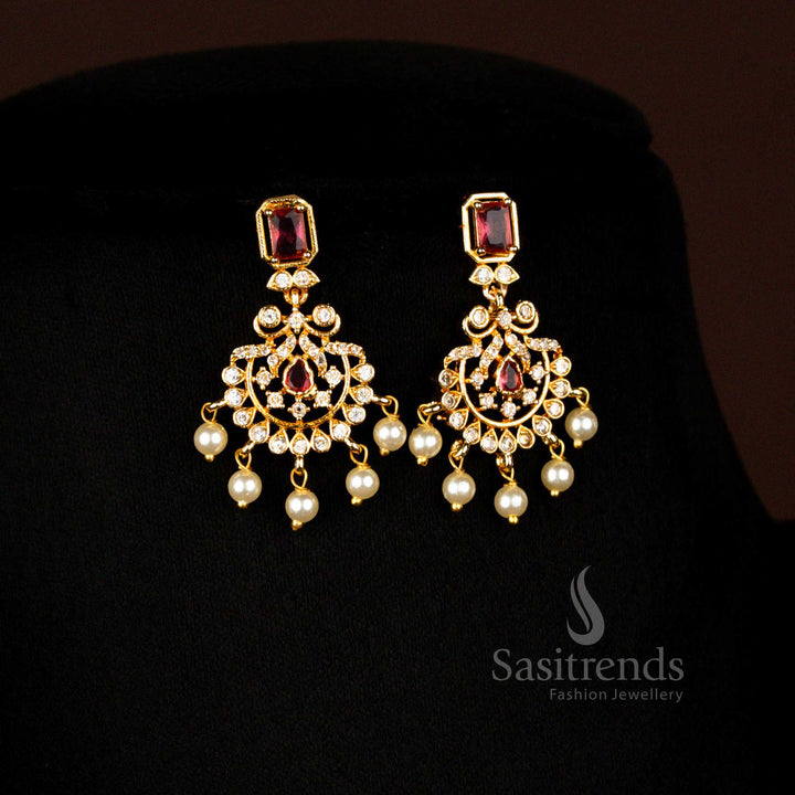Traditional Matte Gold Plated Floral AD Stone Necklace Set Classic Temple Jewellery – Sasitrends