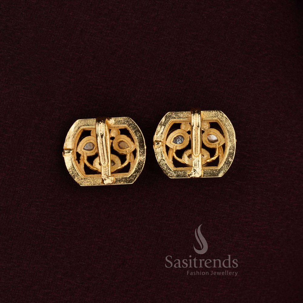Designer Ruby Green Jadau Bugadi Earrings Heritage Square Style Gold Plated With Sparkling Kundan Stones By Sasitrends