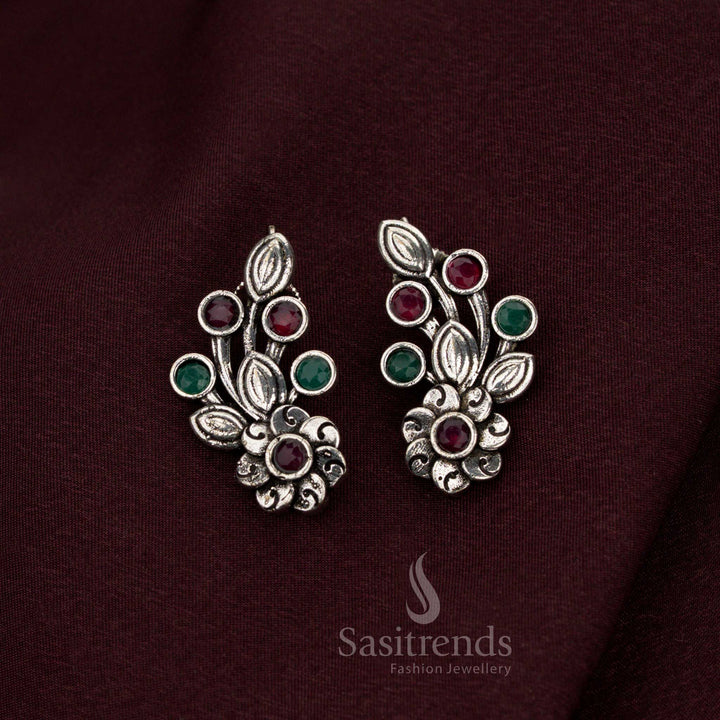 Exquisite ruby green oxidised floral earrings adorned with celestial craftsmanship crafted for legacy refinement noble grace and aristocratic jewellery splendour – Sasitrends