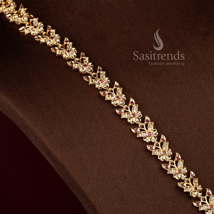 Royal micro gold plated crescent Garuda butterfly long haram necklace in white ruby tones ideal for bridal ceremonies – Sasitrends