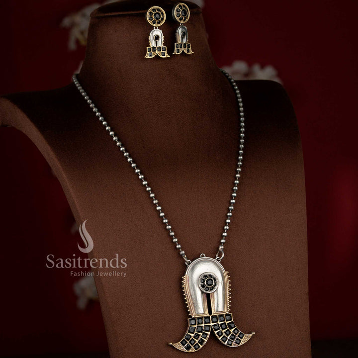 Powerful black dual tone antique oxidised 92.5 silver plated Shivlinga pendant long necklace for Navarathri celebration – Sasitrends