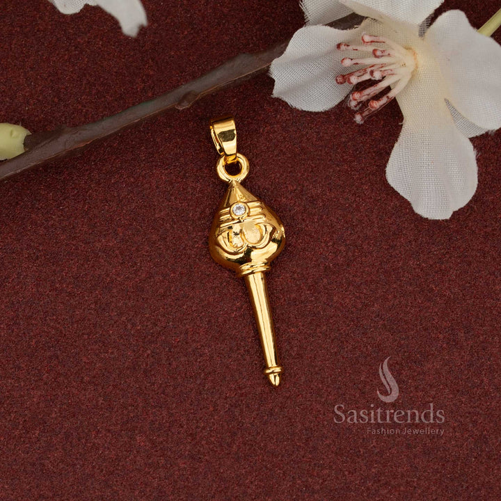 Regal white radiance guaranteed micro gold plated vel pendant adorned with divine-inspired detailing and lustrous AD stone brilliance for a timeless spiritual charm - Sasitrends