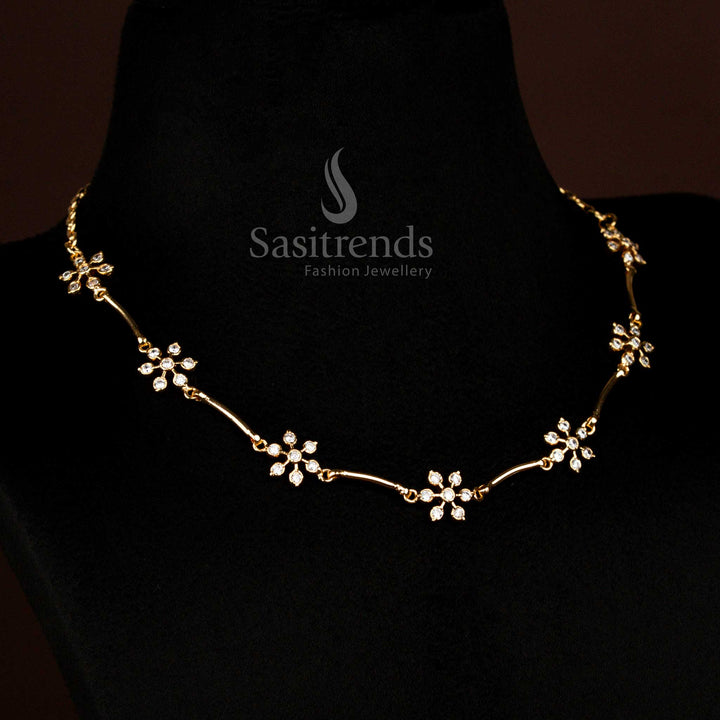 Heritage style Guaranteed Impon Addigai Micro Gold Plated round floral white AD stone necklace bringing classic elegance to festive occasions – Sasitrends