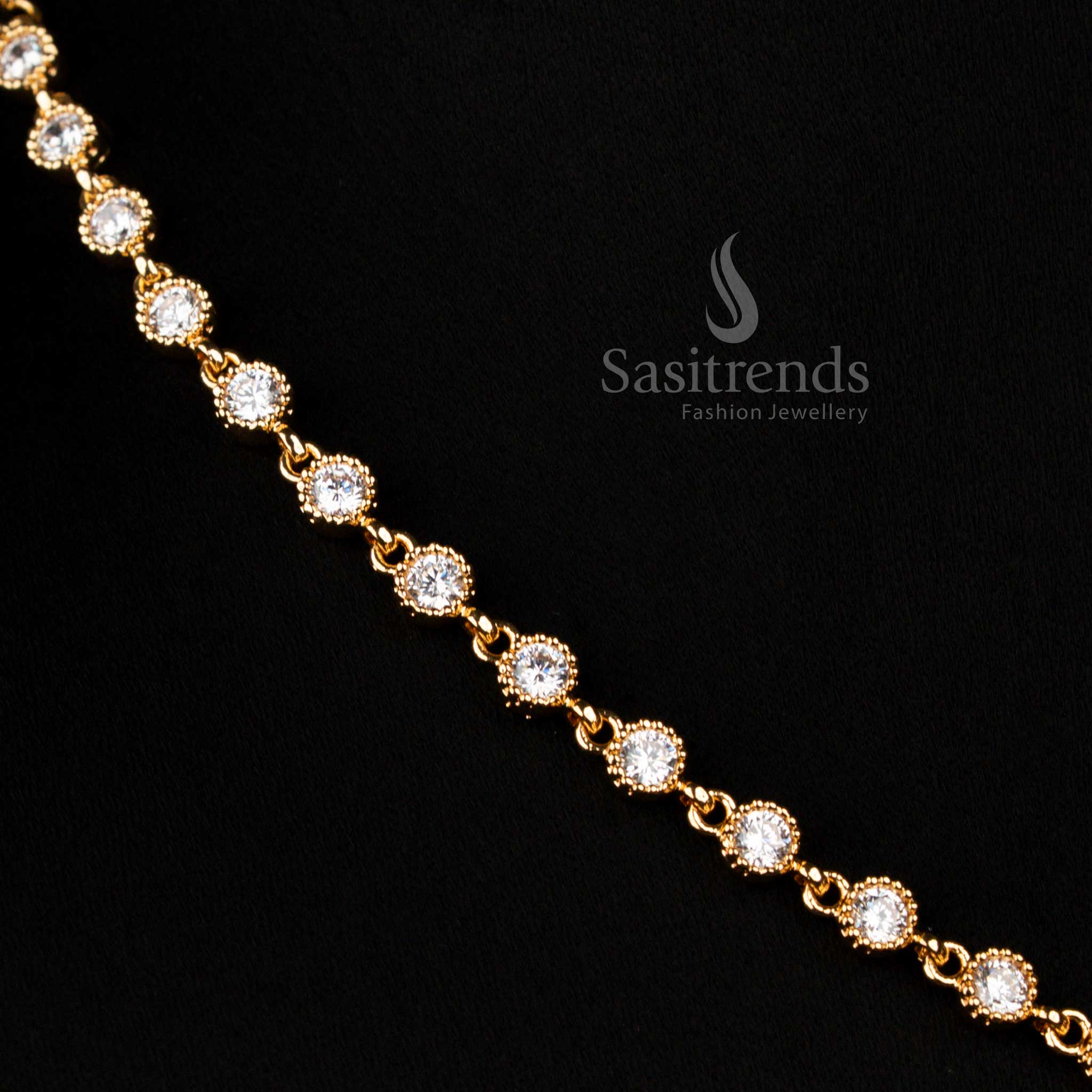 Regal white Guaranteed Impon Addigai Micro Gold Plated Necklace adorned with intricate floral and round AD stones, perfect for festive occasions and grand social gatherings – Sasitrends
