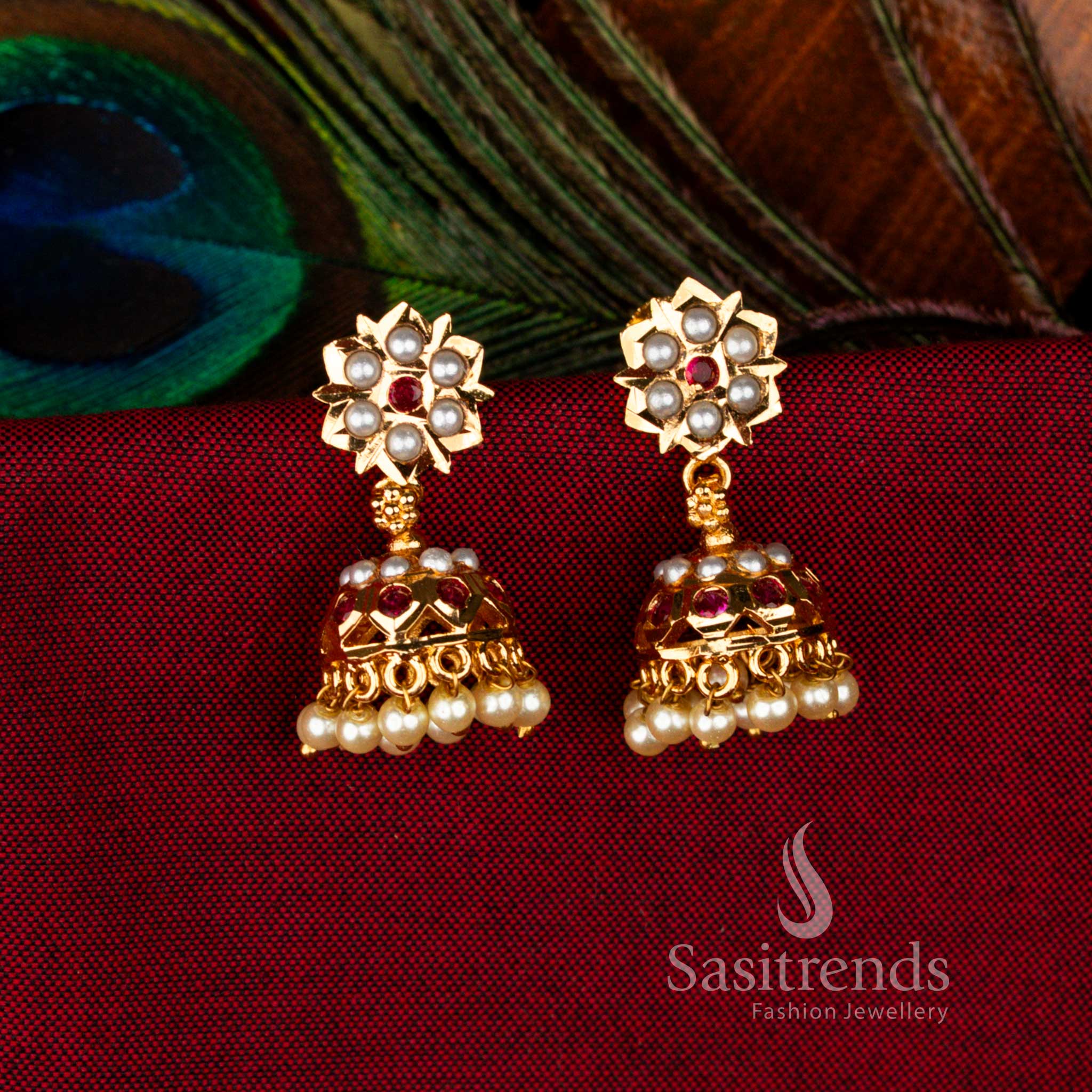 Divine Guaranteed Impon Addigai Micro Gold Plated Temple Jhumka Earrings, exquisite bridal jewellery for weddings and sacred events – Sasitrends