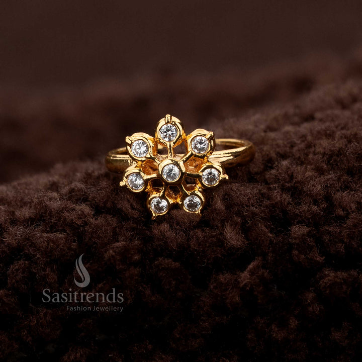 Grand Impon Addigai Micro Gold Plated Adjustable Panchaloha Ring featuring AD Stones – Festive splendour and traditional grace – Sasitrends