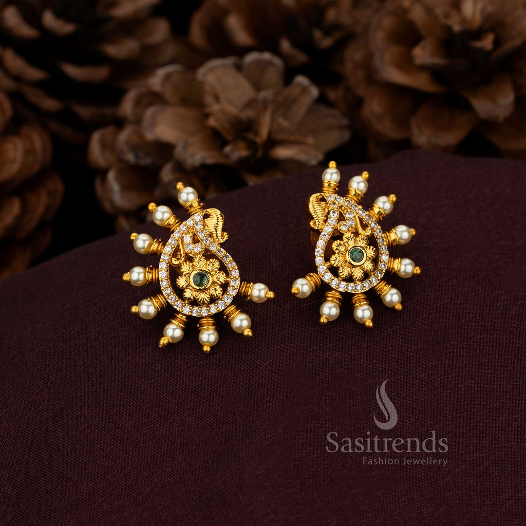 Illustrious Green Paisley Pearl Drop Earrings Accented With Gilded Gold Elegance And Splendid Heritage Patterns – Noble Aristocratic Jewellery For Divine Weddings And Cultural Grandeur – Sasitrends