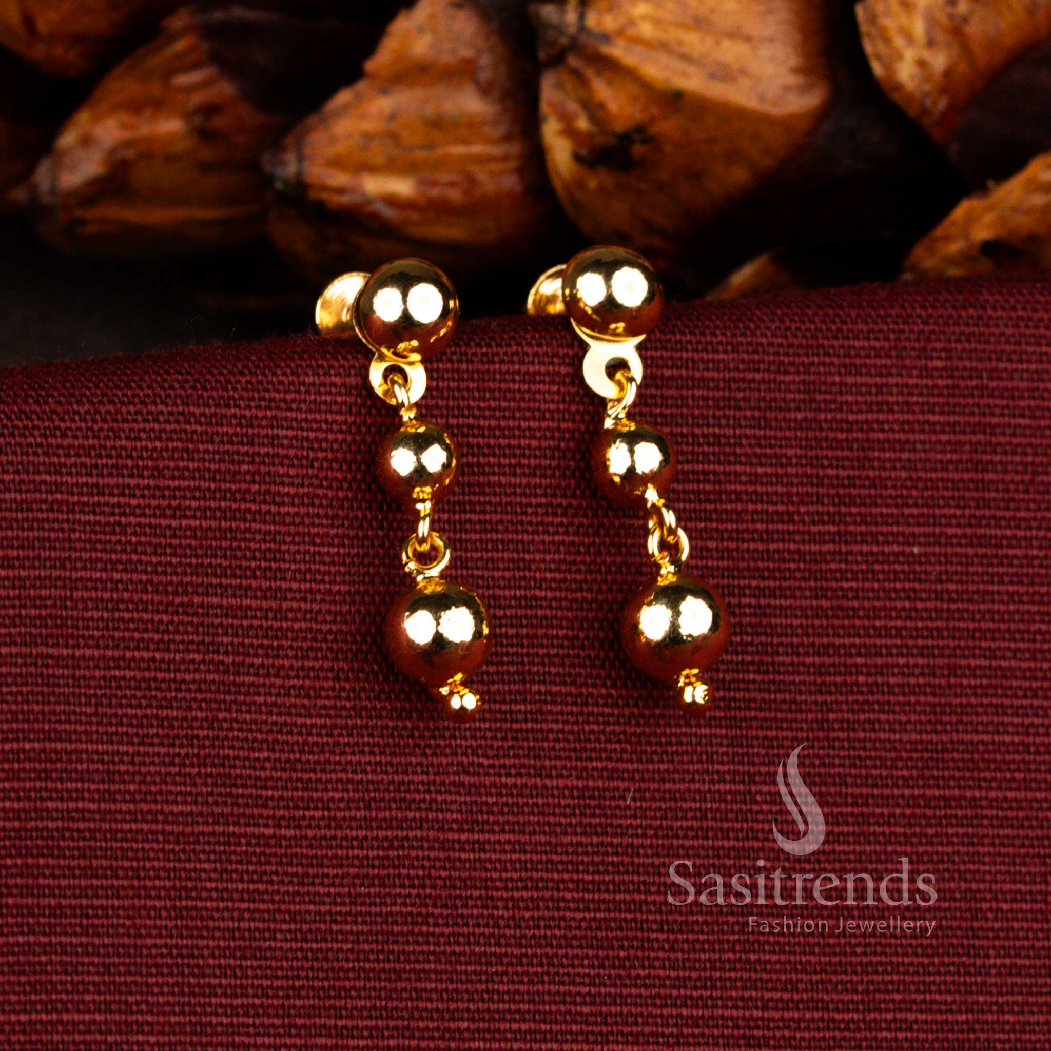 Grand guaranteed micro gold plated falling rain triple drop ball earrings with rich cascading brilliance, perfect for traditional functions and glamorous celebrations – Sasitrends