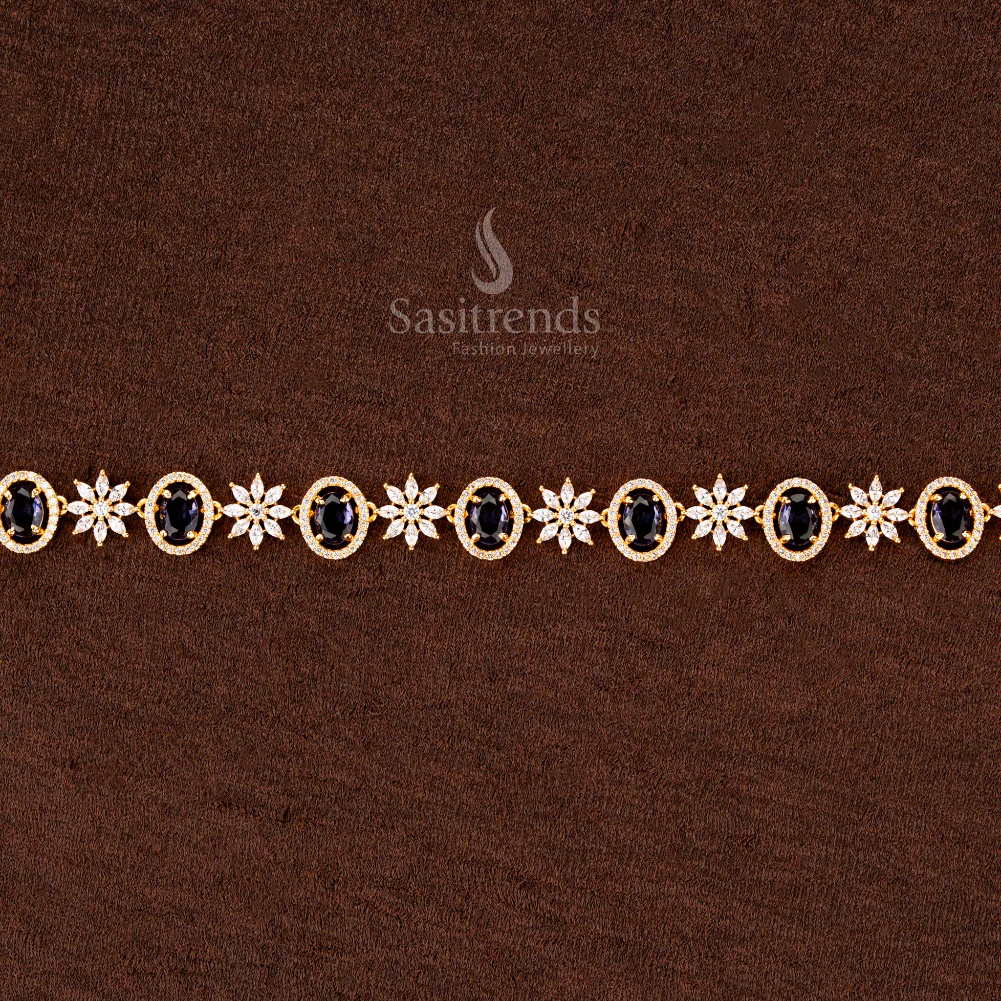 Lavender purple gold-plated hip chain adorned with shimmering American diamonds, graceful floral motifs, and a refined silhouette—an exquisite bridal accessory - Sasitrends