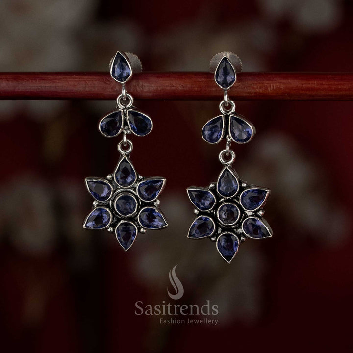 Royal purple oxidised rosette stone petal earrings for casual outings – Sasitrends
