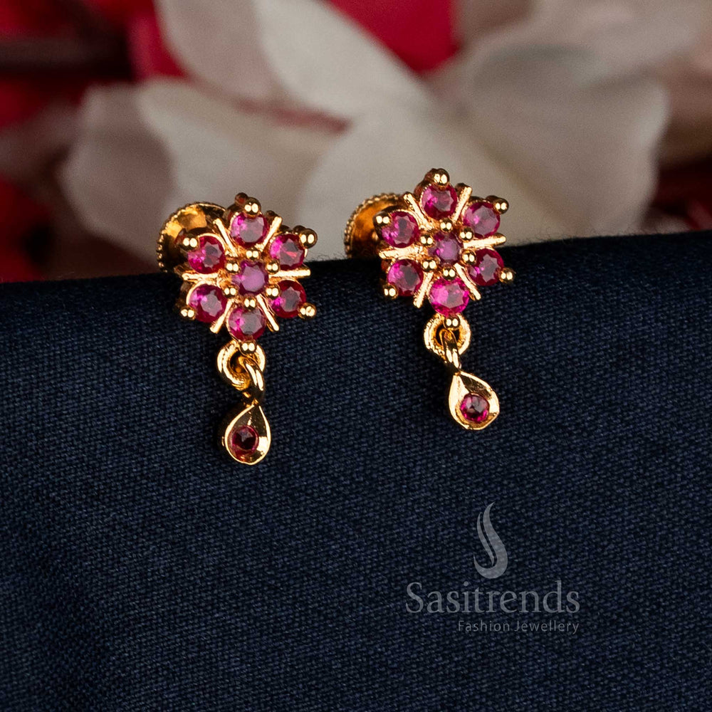 Majestic ruby AD teardrop earrings designed with micro gold elegance for bridal and festive glamour – Sasitrends