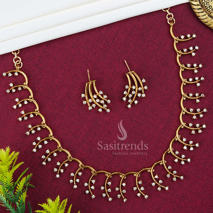 Elegant Temple Matte Gold Finish Leaf Motif Flower Bloom Jewellery Set for Party Lovers | Sasitrends