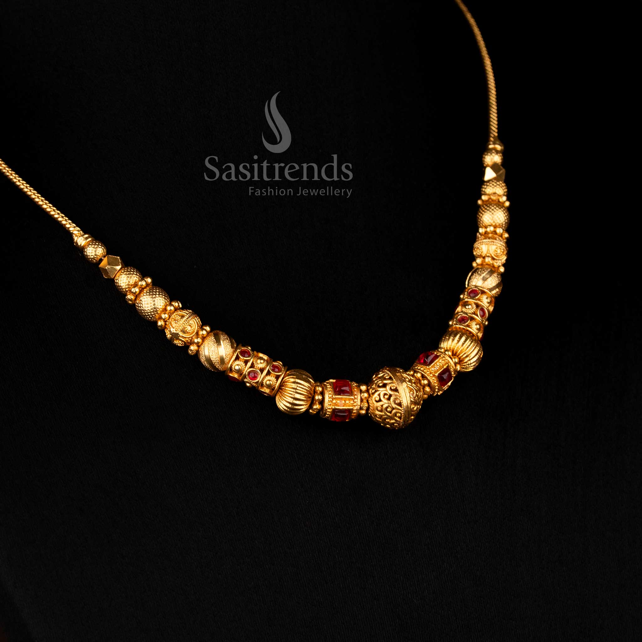 Premium Temple Matte Gold Ball Chain Necklace Exuding Traditional Charm for Festive and Bridal Jewellery – Sasitrends