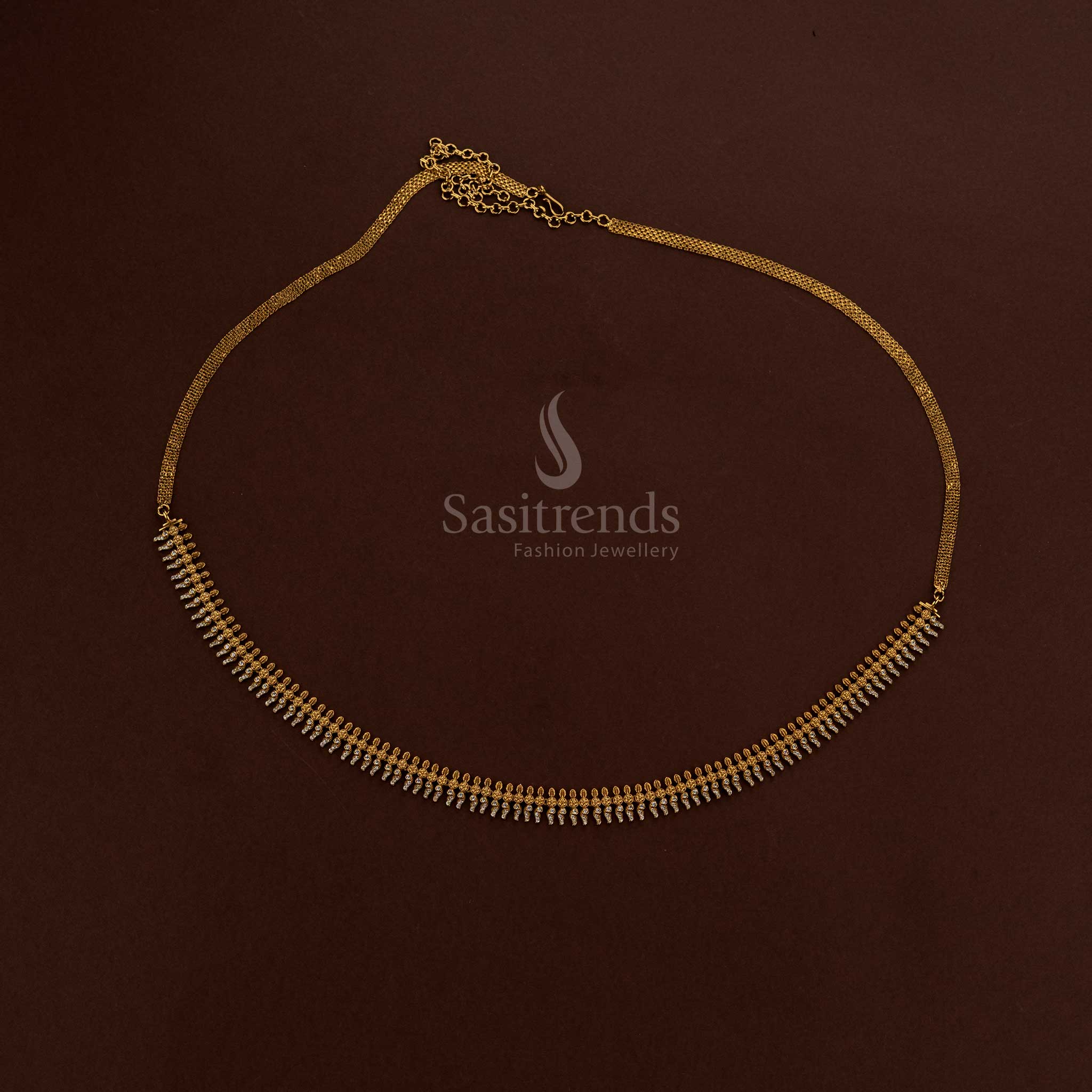 Charming white American diamond temple matte gold plated floral jasmine bud hipbelt ideal for wedding brides festive saree wear and ceremonial dressing - Sasitrends