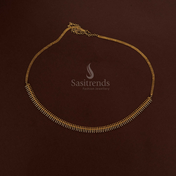 Charming white American diamond temple matte gold plated floral jasmine bud hipbelt ideal for wedding brides festive saree wear and ceremonial dressing - Sasitrends