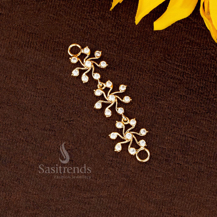 Splendid white micro gold plated Addigai Panchaloha Mugappu pendant adorned with intricate floral patterns, designed for luxurious festival wear – Sasitrends