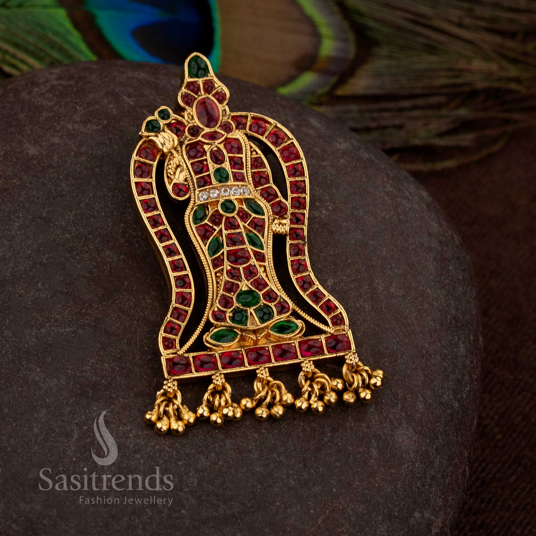 Divine matte gold plated multi Lord Venkateswara pendant adorned with AD stones and sacred hanging beads - Sasitrends