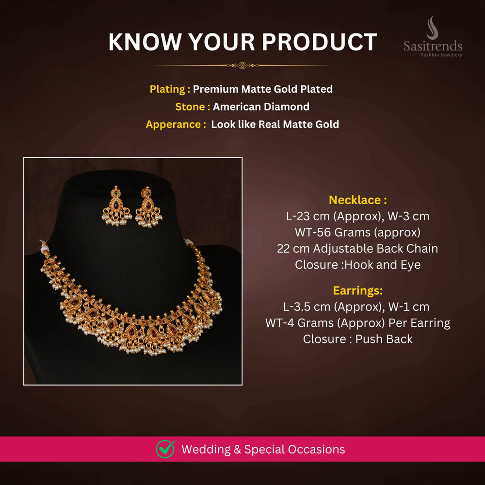 Matte Gold plated Necklace Jewellery Set Measurement Image - Sasitrends