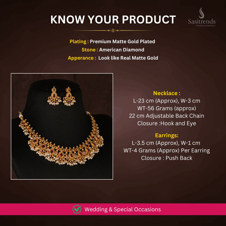 Matte Gold plated Necklace Jewellery Set Measurement Image - Sasitrends