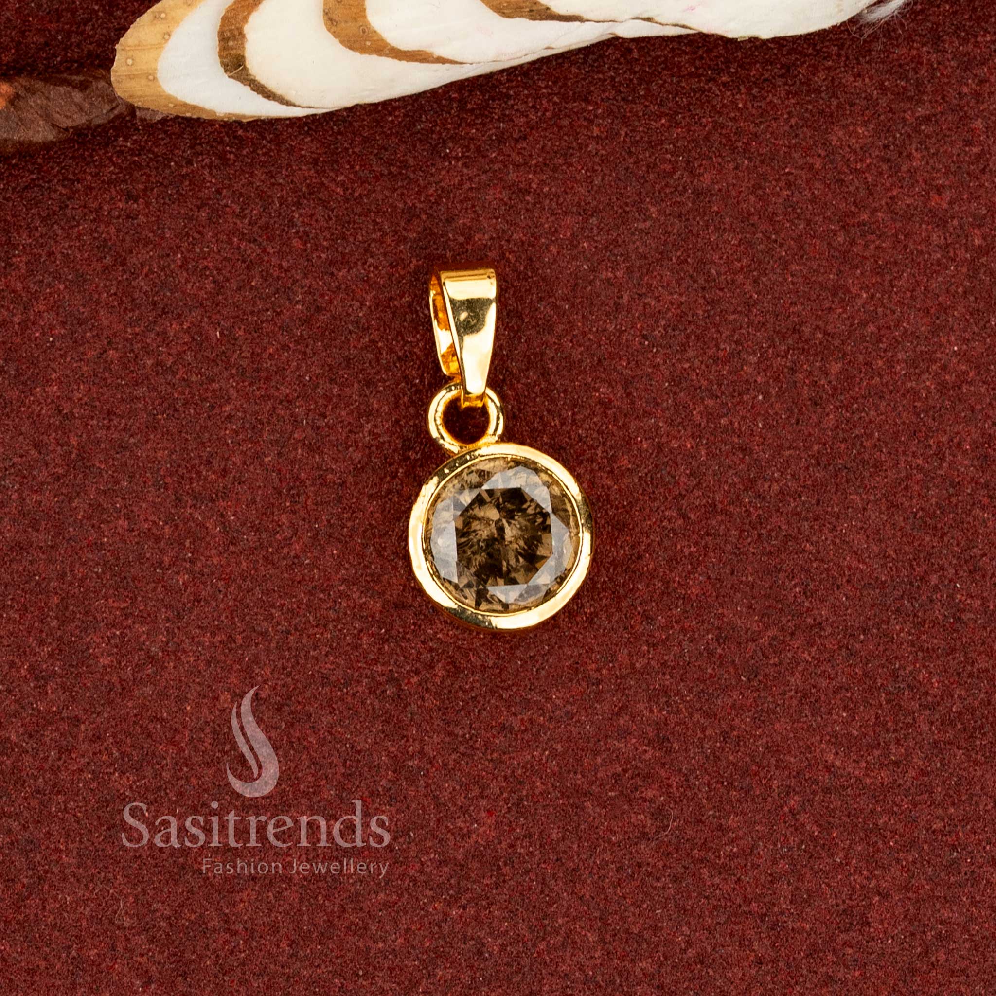 AD stone micro gold plated solitaire pendant crafted in henna green shade with natural gold finish – Sasitrends