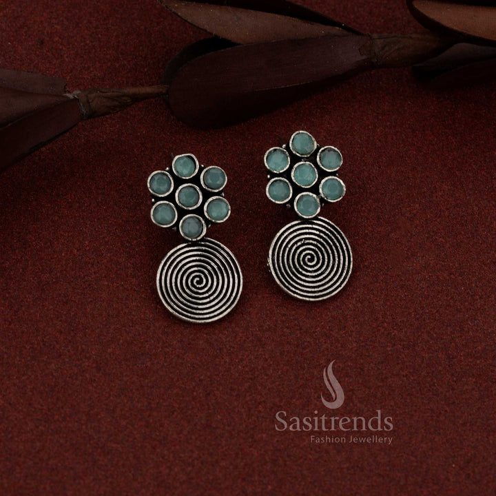 Glamorous oxidised spiral bloom drop earrings with mint touch great for workdays and evening strolls – Sasitrends