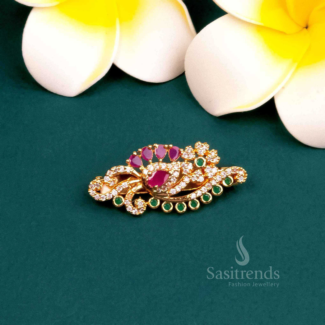 Flower AD Saree Pin - Traditional Micro Gold Plating - Sasitrends