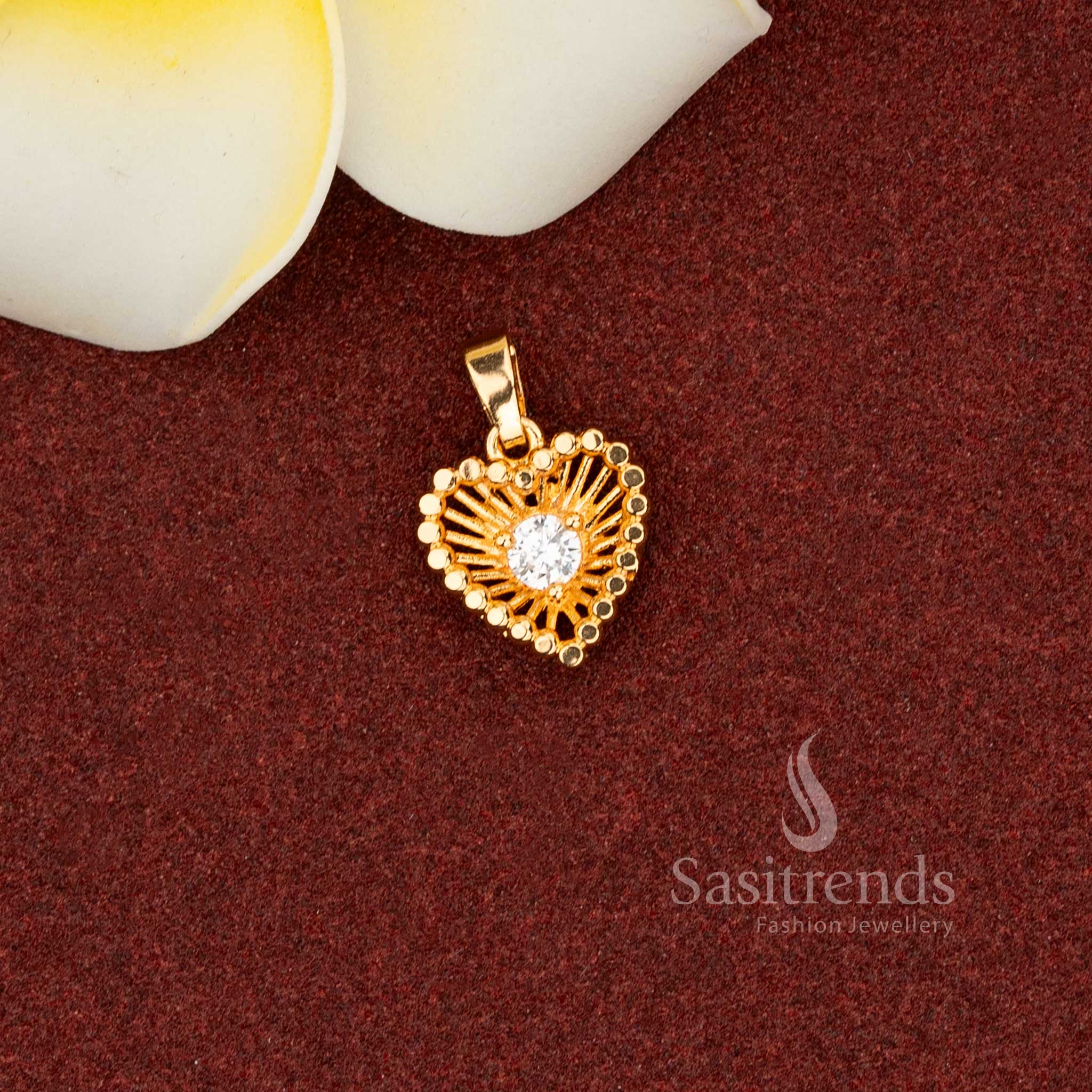 Radiant white AD heart ray pendant featuring lustrous stones ideal for grand celebrations and elegant Jewellery - Sasitrends