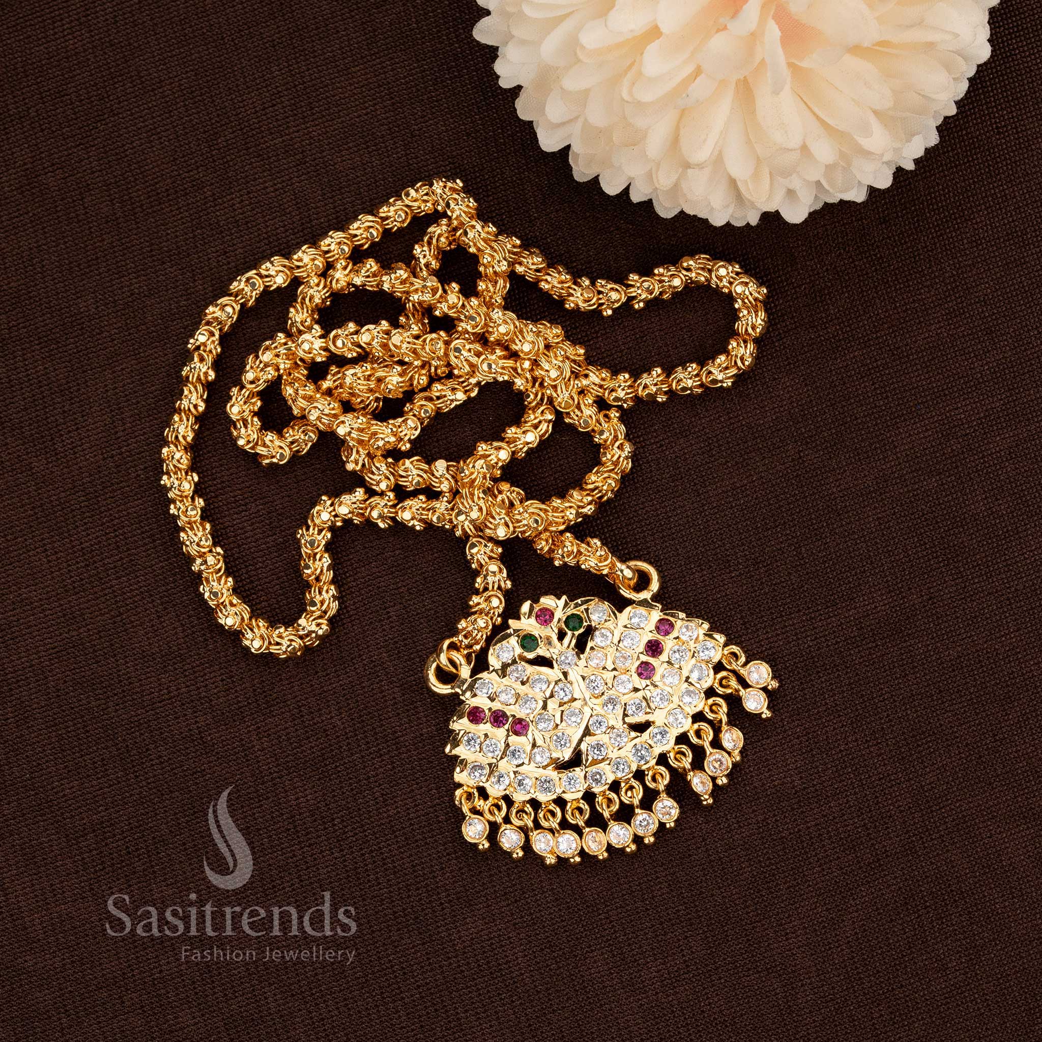 Micro Gold Plated Dasavatharam Chain Necklace Featuring A Striking Impon Dollar Pendant With Detailed Divine Motif Engravings, Radiating A Blend Of Cultural Elegance And Fine Finish – Sasitrends
