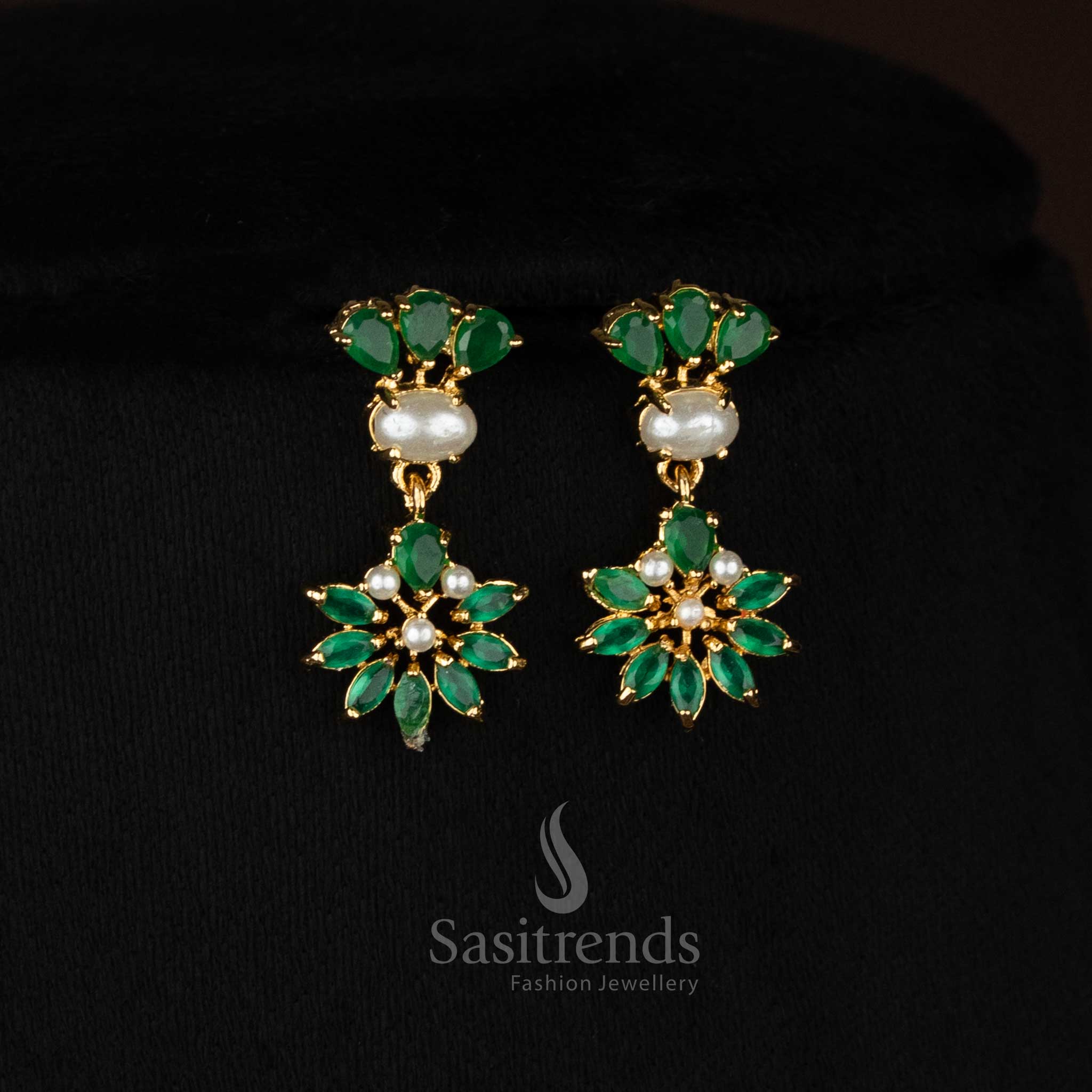 ForestBloom micro gold plated pearl green leaf floral oval cluster earrings styled for elite gatherings - Sasitrends