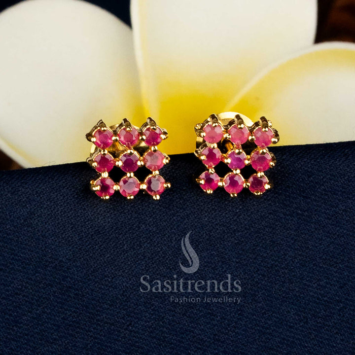 Dazzling Micro Gold Plated Square AD Stone Stud Earrings with Luxe Detailing for Temple and Cultural Styling