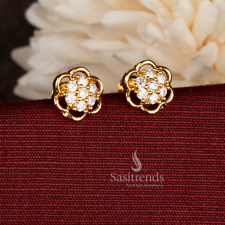 Elegant One Gram Micro Gold Plated Screw Type AD Scalloped Floral Cluster Stud Earrings | Guaranteed