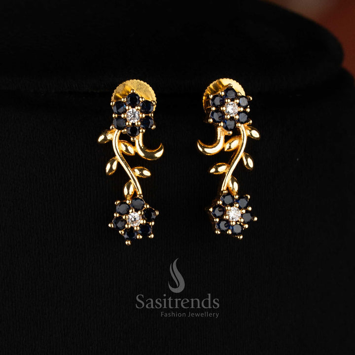 White-black floral vine AD stud earrings – Sasitrends